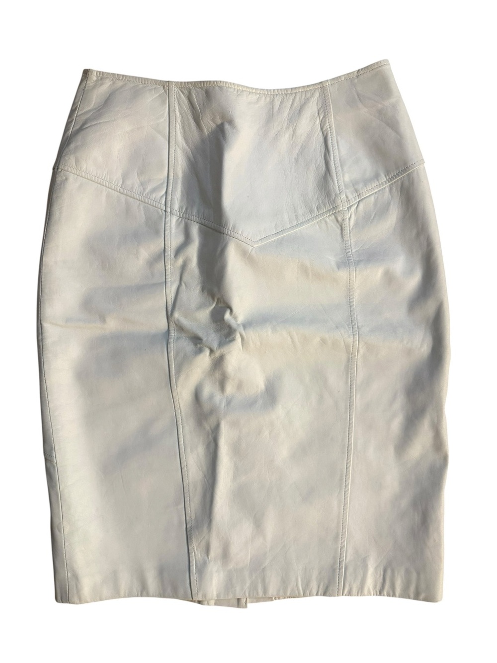 Leather pencil skirt pelle cuir cream back slit